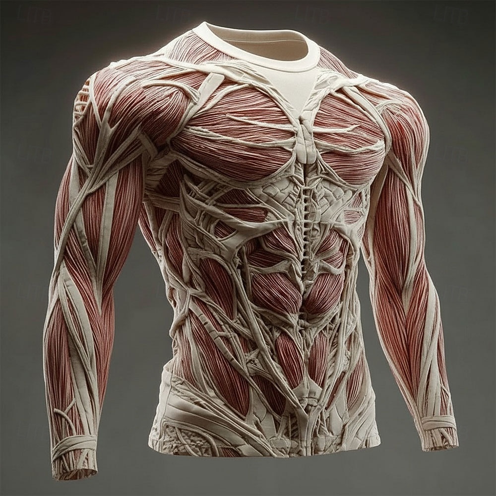 Voor heren 3D Simulatie T-shirt Lange mouw T-shirt 3D-afdrukken Strakke ronde hals Overhemd Modieus overdreven Dagelijks Straat Zwart Wit Bruin Zomer Lente Herfst Kleding S M L XL XXL XXXL 2026 - $23.99 –P1