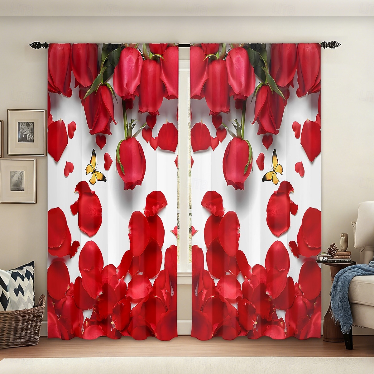 Alla hjärtans dag-gardin i tunt tyg för fönster, röd med dekorativ bolldesign, eleganta mjuka fönstergardiner, romantisk heminredning för sovrum och vardagsrum 2026 - $30.99 –P3