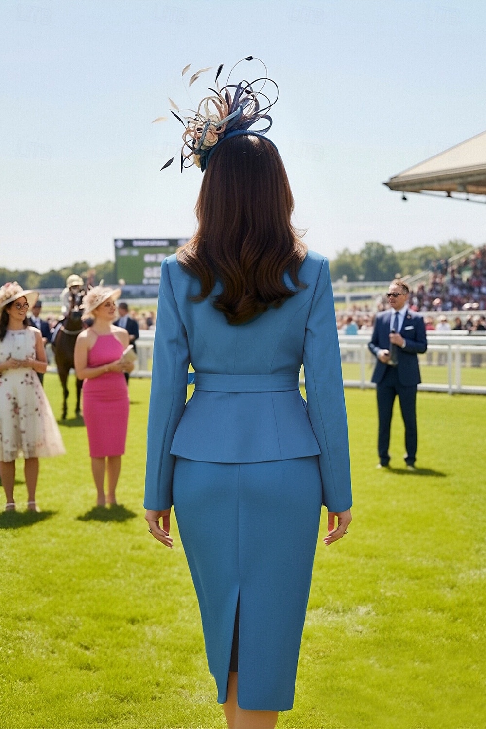 Tweedelig Strak kolom Jurken Over de knie Derby-jurk Moeder van de bruid jurk Lange mouw Overhemdkraag Elegant Kentucky Derby Stretch crêpe met Sjerp / Lint Strik(ken) 2026 - $183.99 –P2