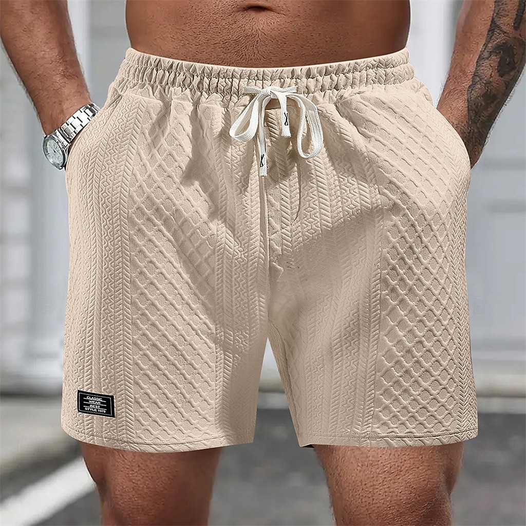 Men's Summer Shorts Beach Shorts Casual Shorts Textured Shorts Jacquard Drawstring Elastic Waist Plain Comfort Breathable Above Knee Daily Outdoor Holiday Vacation Casual Black White Micro-elastic 2026 - $20.99 –P2