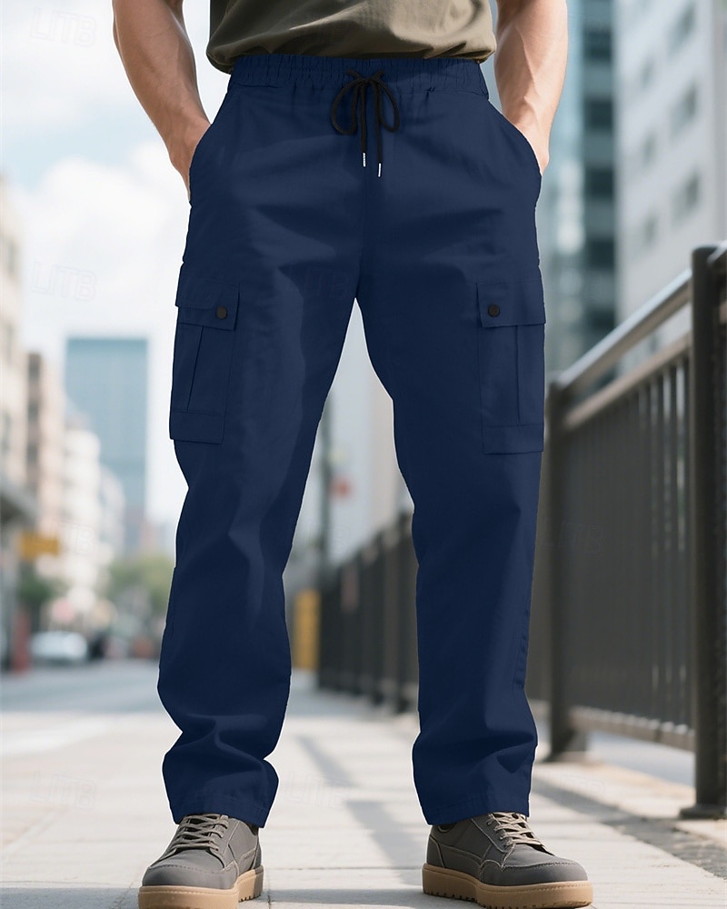 Per uomo Pantaloni Cargo Pantaloni Coulisse Elastico in vita Multi-tasche Tinta unica Antivento Comodità Quotidiano All'aperto Ferie Streetwear Elegante Nero Verde militare del 2026 a $13.49 –P16