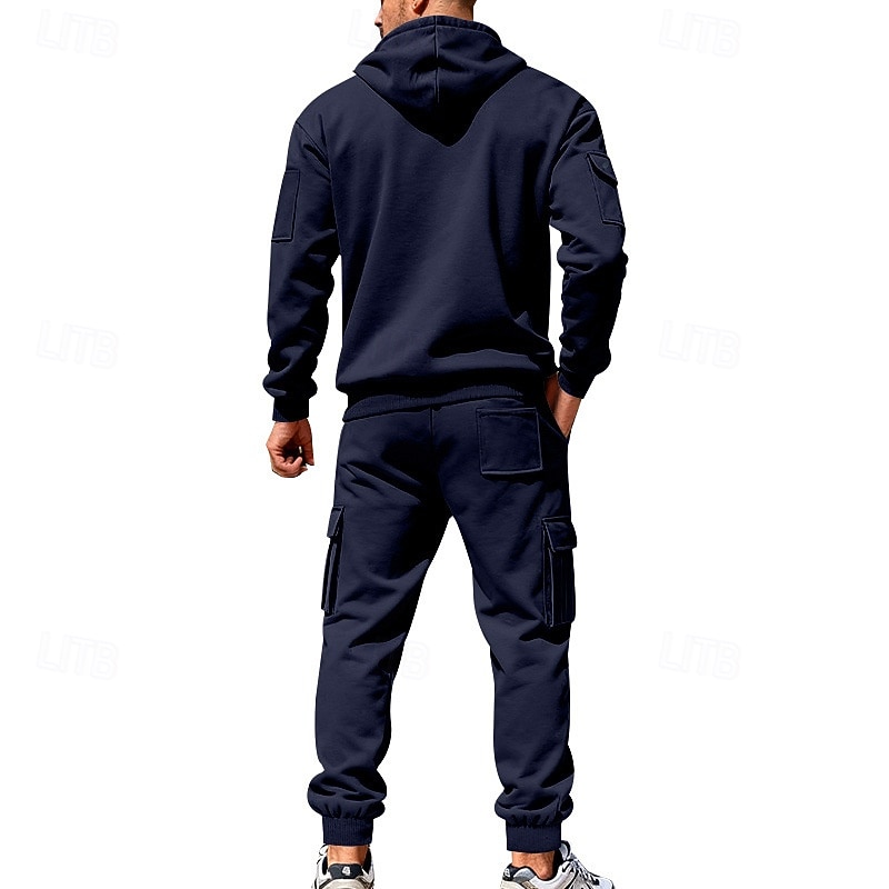 Men's Hoodie Tracksuit Hoodie & Pants Set Hoodie Daily Outdoor Vacation Daily Wear Drawstring Zip Up Plain Black Navy Blue Khaki Activewear Sports Fashion Fall 2026 - $54.99 –P24