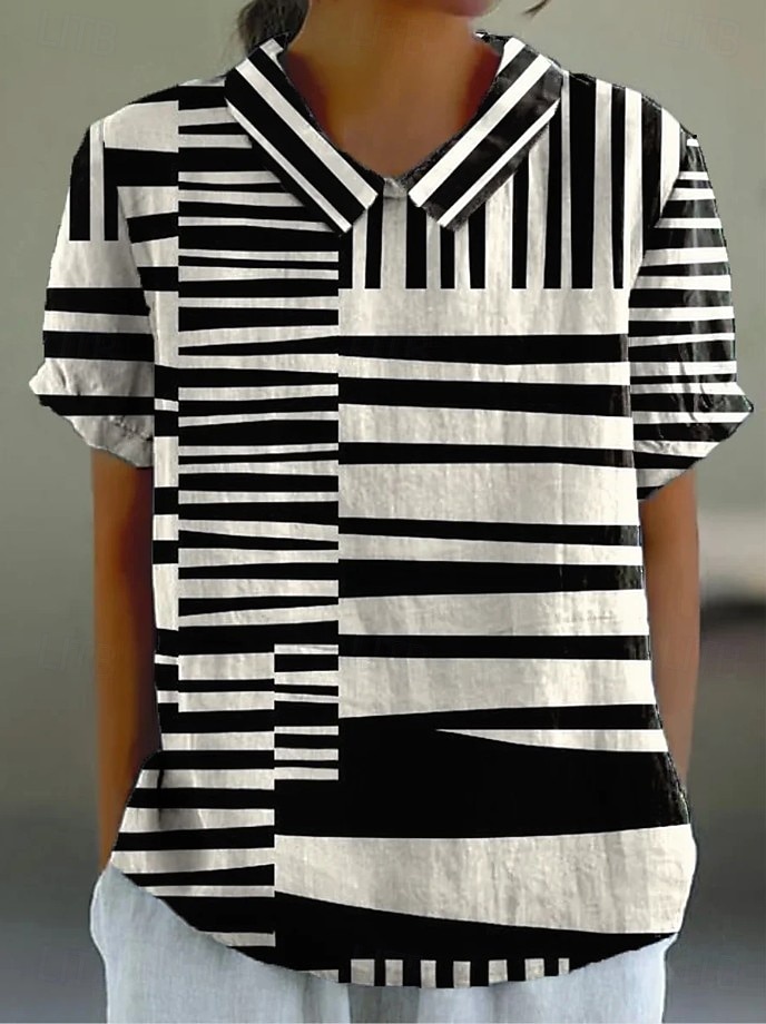 Damen Bluse Knöpfe Druck Grafik Geometrisch Täglich Stilvoll Lässig Kurzarm Hemdkragen Normale Oberteile Täglich Ferien Schwarz Gelb Rote Orange Sommer Frühling 2026 - $24.99 –P1