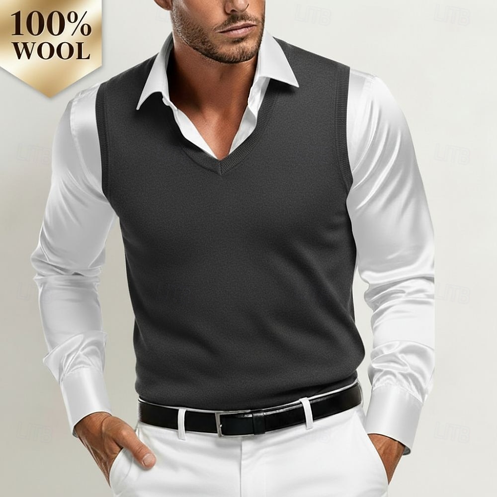 Men's Premium Pure Wool Cashmere V Neck Sweater Vest Classic Knit Pullover Jumper Soft Warm Breathable 2026 - $65.99 –P1