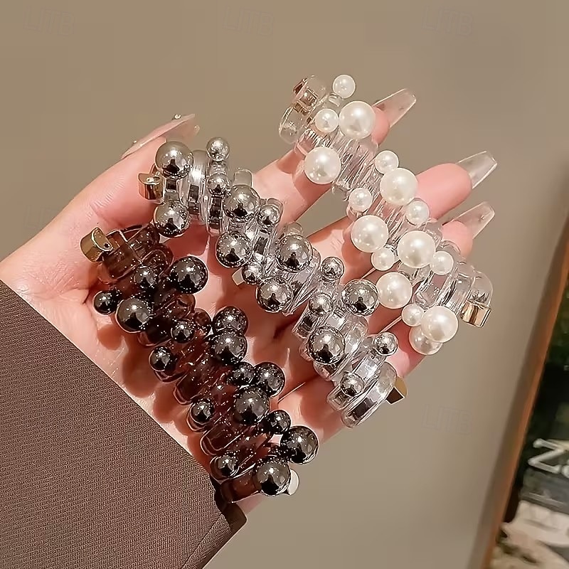 4 יחידות קשרי שיער ספירליים עשויים פנינים מלאכותיות עם רצועת טלפון, כלי צמה בסגנון יפני ליצירת קוקו גבוה, קשר שיער ספירלי מעוטר פנינים לבני נוער ומבוגרים 2026 - $9.99 –P6