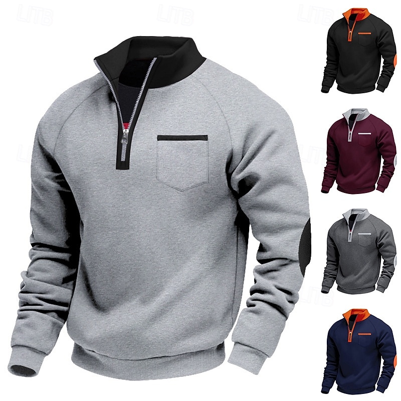Voor heren Sweatshirt Stoppen Sweatshirt met kwartrits Zwart Wijn Marineblauw Lichtgrijs Donkergrijs Halve rits Kleurenblok Zak Casual Dagelijks Sport & Outdoor Polyester Streetwear Basic Casual 2026 - $27.99 –P1