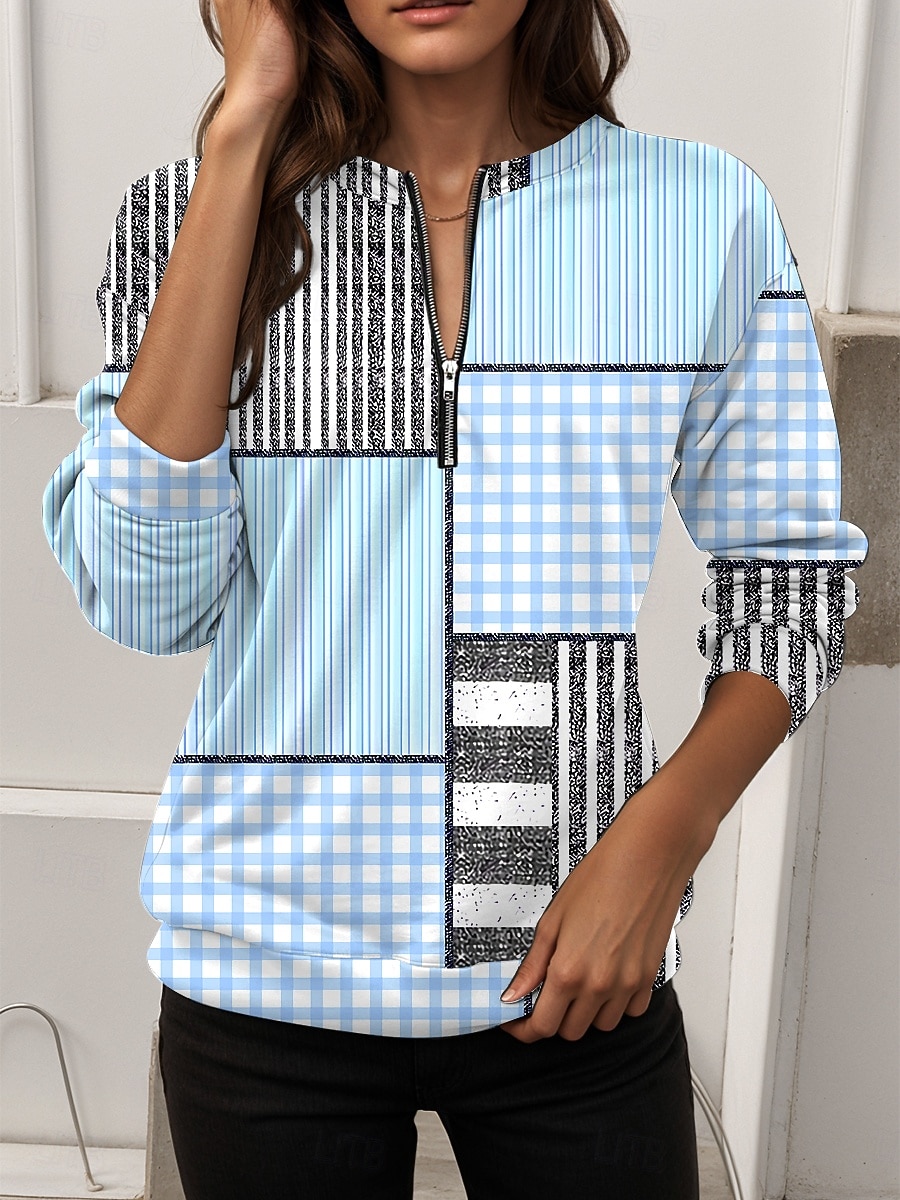 Dames Sweatshirts met rits Vetoketju Afdrukken Grafisch Geometrisch Modieus Casual Lange mouw Ronde hals Normale tops Straat Dagelijks gebruik blauw Blozend Roze Paars Groen Lente Herfst 2026 - $27.99 –P3