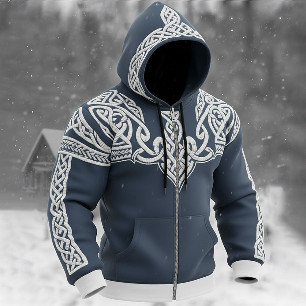 Per uomo Illusione ottica Stampa 3D Celti Felpa con Cappuccio Giacca di pelle Felpa Vichingo Fantasia Stampa su tutta la superficie Manica Lunga Con cerniera Abbigliamento casual alla moda Vacanza del 2026 a $32.99 –P1