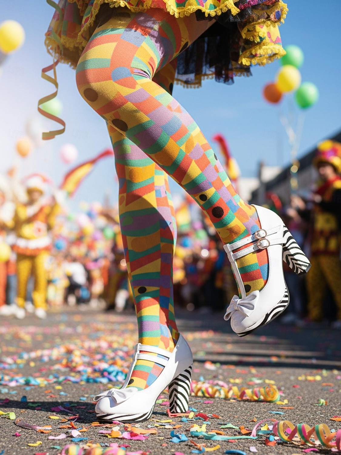 Sapatos Elegantes de Salto Chunky com Fivela em Laço de Carnaval Diário Femininos de Mardi Gras em Preto Branco e Amarelo com Bico Redondo de 2026 por $59.99 –P2