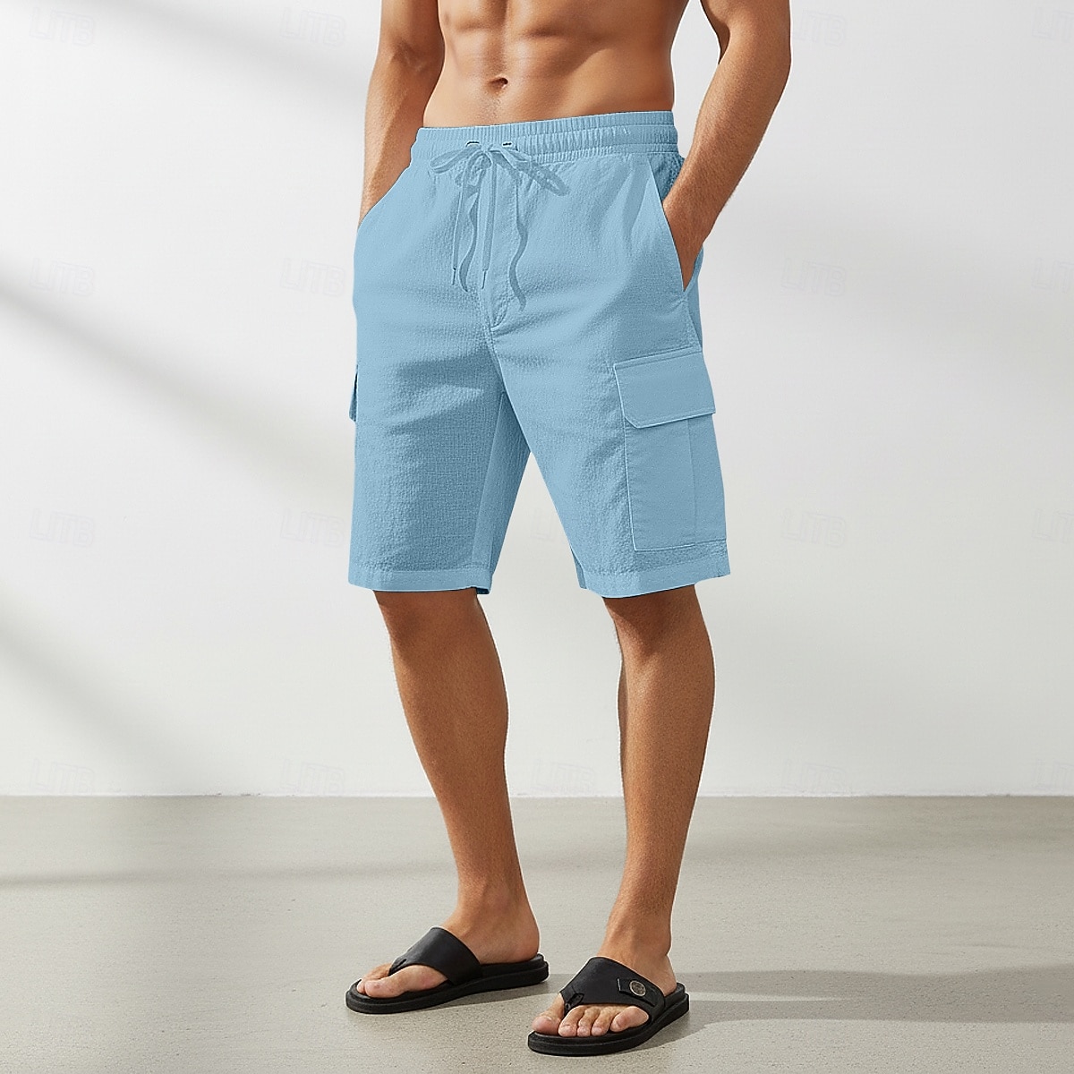 Homme Shorts cargo Shorts Shorts en Lin Shorts d'été Shorts de plage Cordon de serrage Taille Élastique Multi-poches Uni Respirant Longueur Genou Extérieur Plage Vacances Hawaïen Noir bleu marine Non de 2026 ? $24.99 –P8
