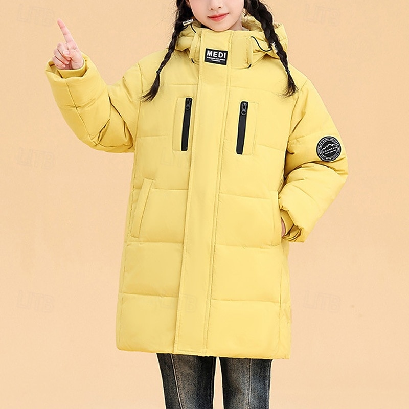 Kids Girls' Down Jacket Puffer Jacket Solid Color Sports Pocket Keep Warm Windproof Outdoor Coat Outerwear 4-12 Years Winter Black Yellow Purple 2026 - $80.99 –P7