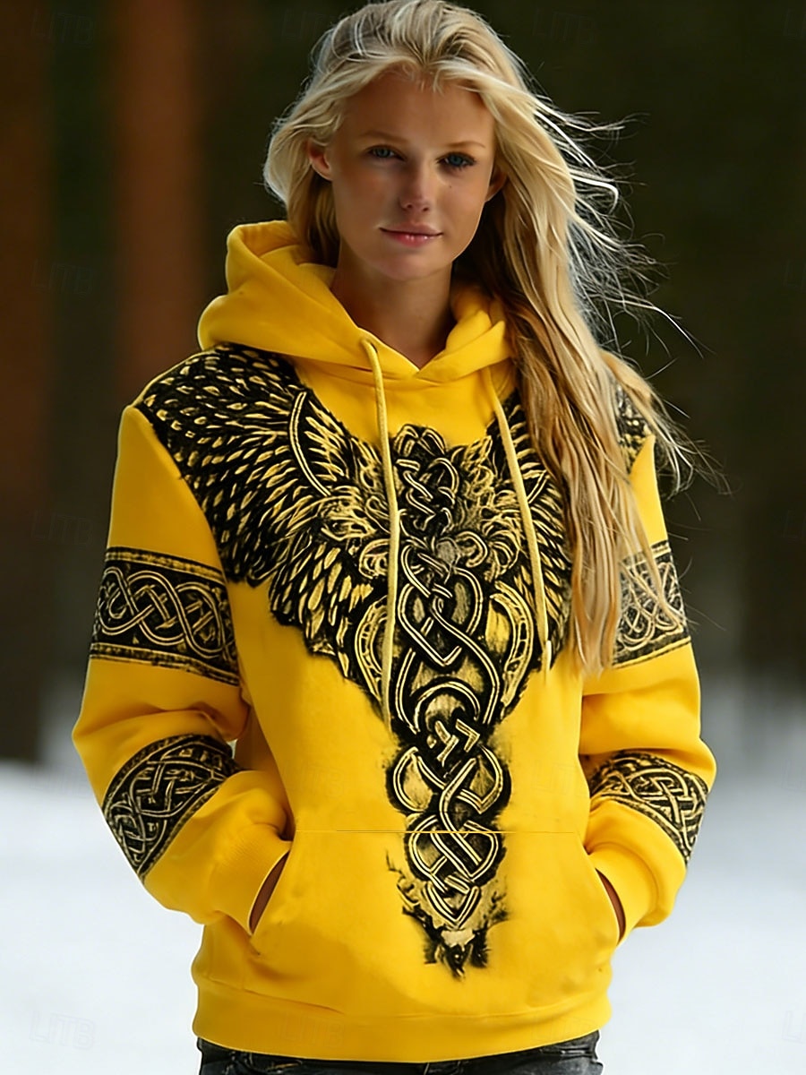 Női Pulóver Hoodie pulóver Nyomtatott Elülső zseb Grafika Mértani Szüret Alkalmi Boho Hosszú ujj Kapucni Normál felsők Utca Hétköznapi Medence Fehér Sárga Rubin Ősz Tél 2026 - $28.99 –P3