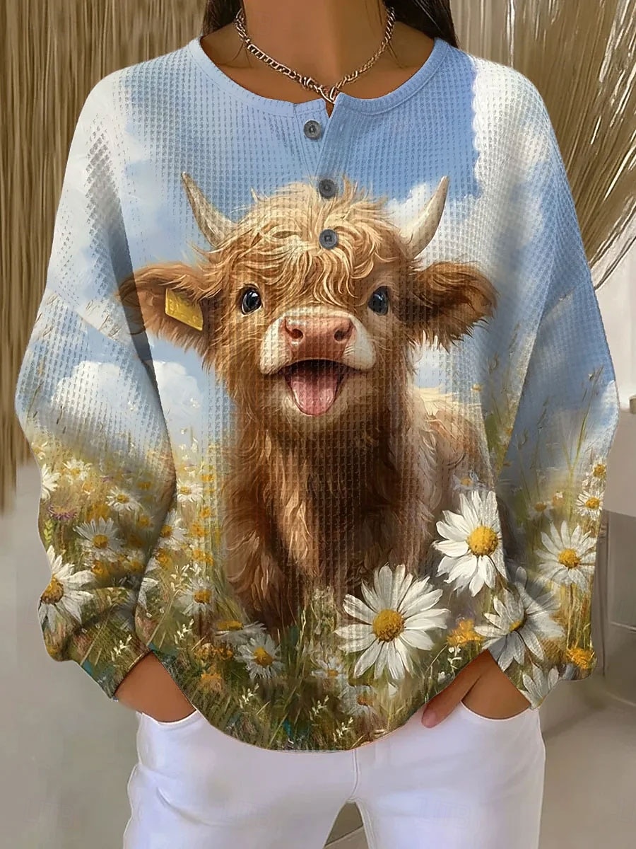 Γυναικεία Φούτερ πουλόβερ Κουμπιά Στάμπα Γραφική Ζώο Ζεστό Κλασσικό Καθημερινό Μακρυμάνικο Στρογγυλή Ψηλή Λαιμόκοψη Κανονικά μπλουζάκια Causal Δρόμος Καθημερινή Ένδυση Θαλασσί Κίτρινο Άνοιξη 2026 - $28.99 –P1