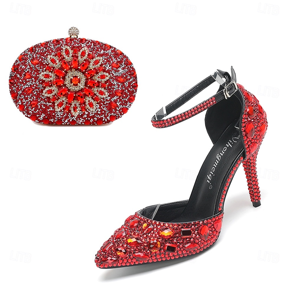 Damen Cocktail Club Party Strass Kristall Schnalle Stiletto Spitze Zehe Mode Niedlich luxuriös PU Schnalle Silber Rot orange Schwarz und Violett 2026 - $99.99 –P12