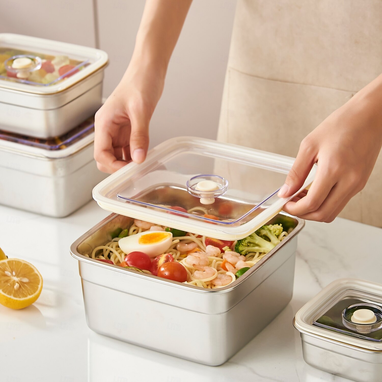 vakuummatbeholder matvaregodkjent sus304 forseglet matoppbevaringsboks bento lunsjboks for frukt, kjøleskapsikker, lufttett måltidsbeholder (firkantet) 2026 - $20.99 –P11