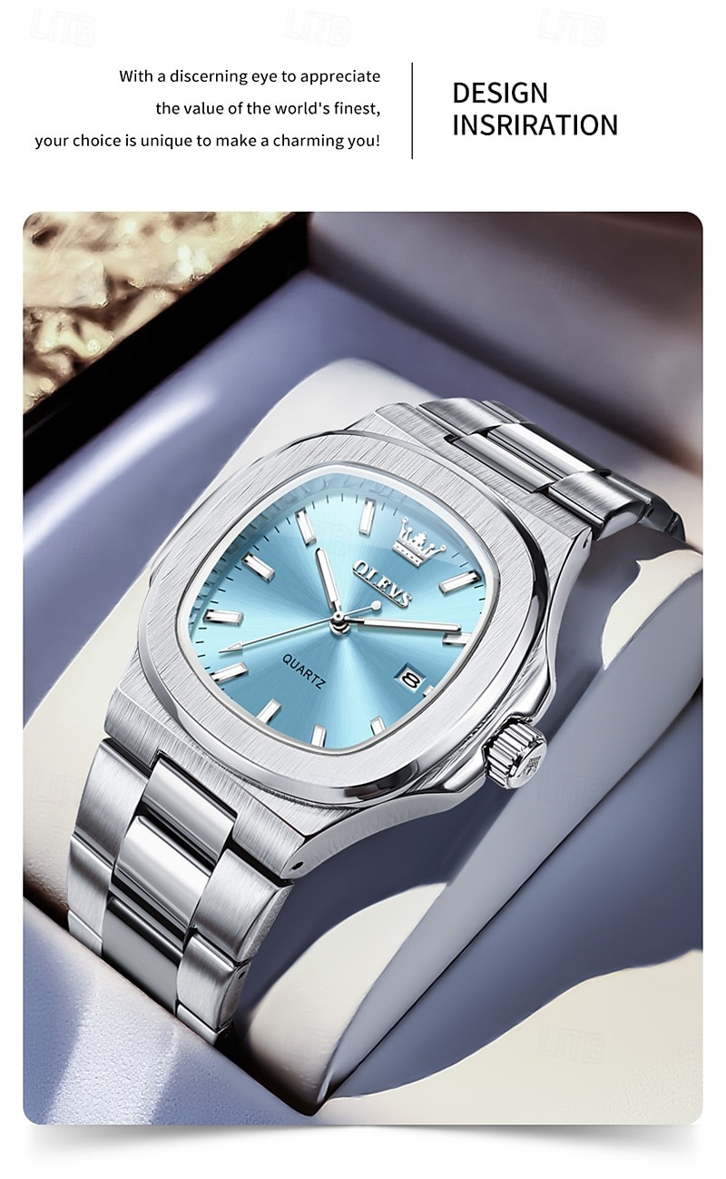 Новые бизнес-часы Olevs украшены светящимися элементами и календарем квадратный наутилус водонепроницаемые спортивные модные и повседневные кварцевые наручные часы 2026 - $32.99 –P5