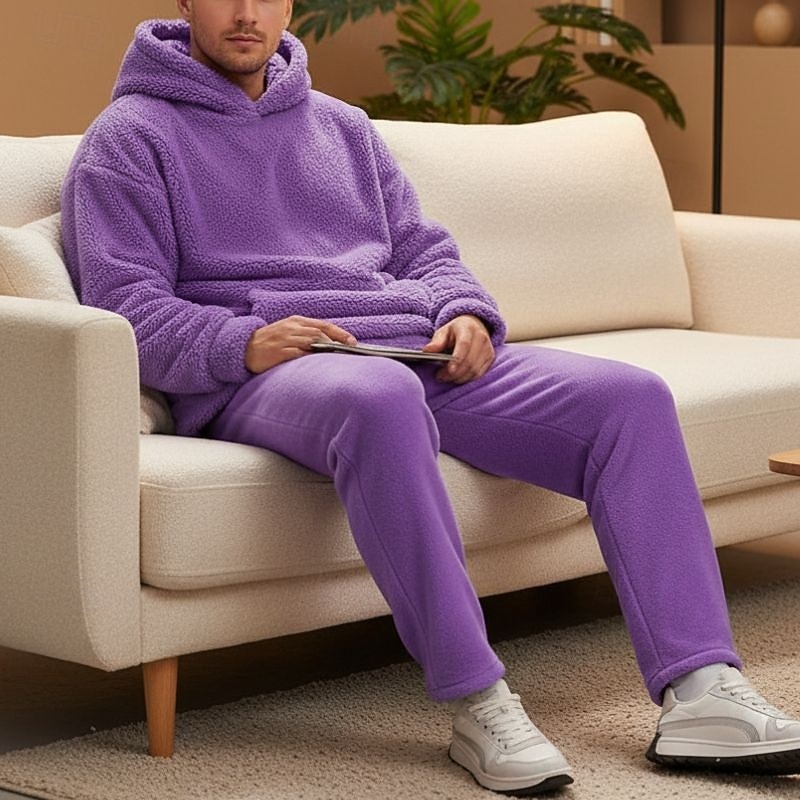 Zweiteiliger Fleece-Trainingsanzug für Herren – schwerer Hoodie und Jogginghose, einfarbige Sport-Streetwear mit Taschen 2026 - $54.99 –P3