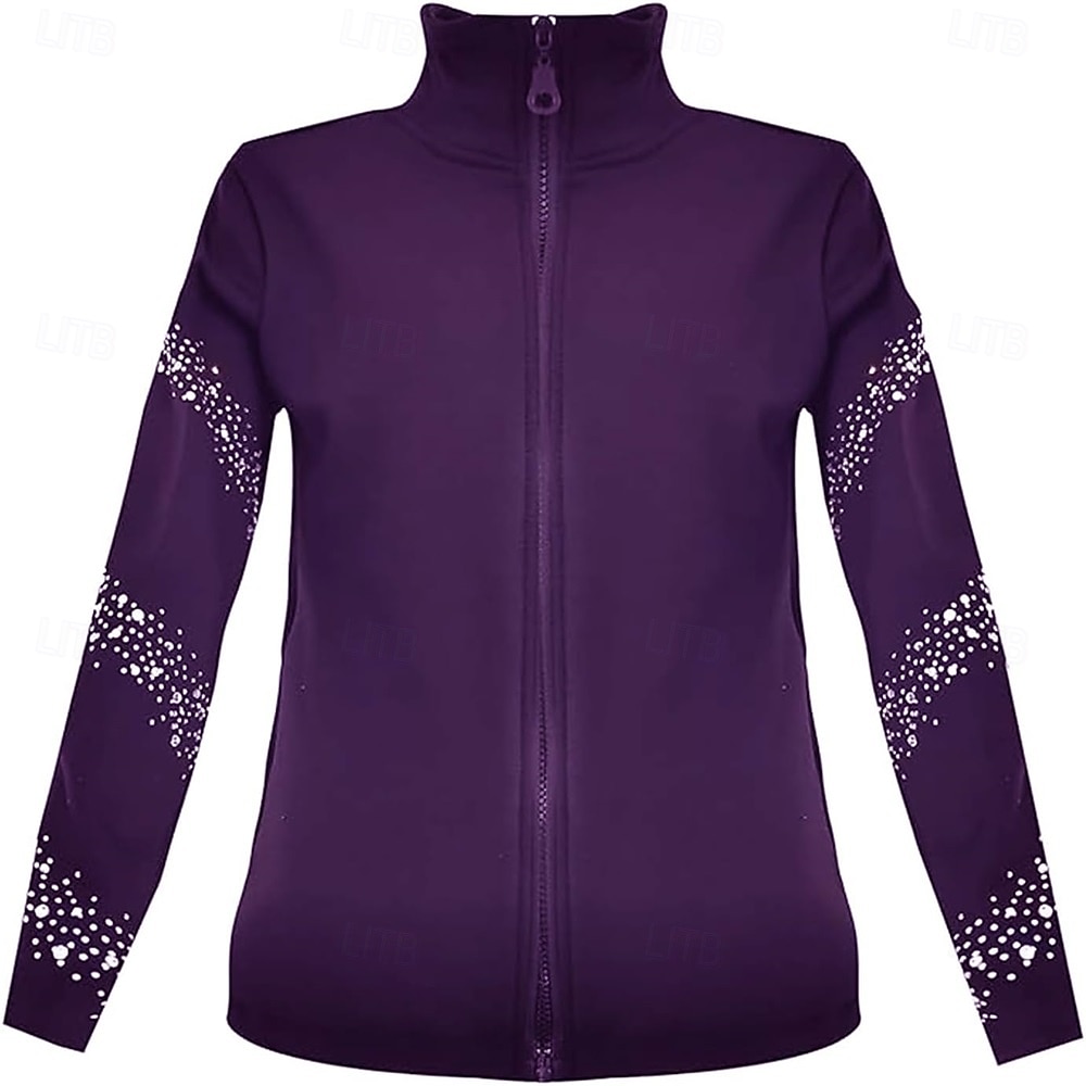 2026年 フィギュアスケート フリース ジャケット レディース ガールズ アイススケート ジャケット トップス ブラック ストレッチ トレーニング 競技 スケートウェア 保温 暖かい クリスタル/ラインストーン 長袖 アイススケート フィギュアスケート  コレクション – $89.99 –P9