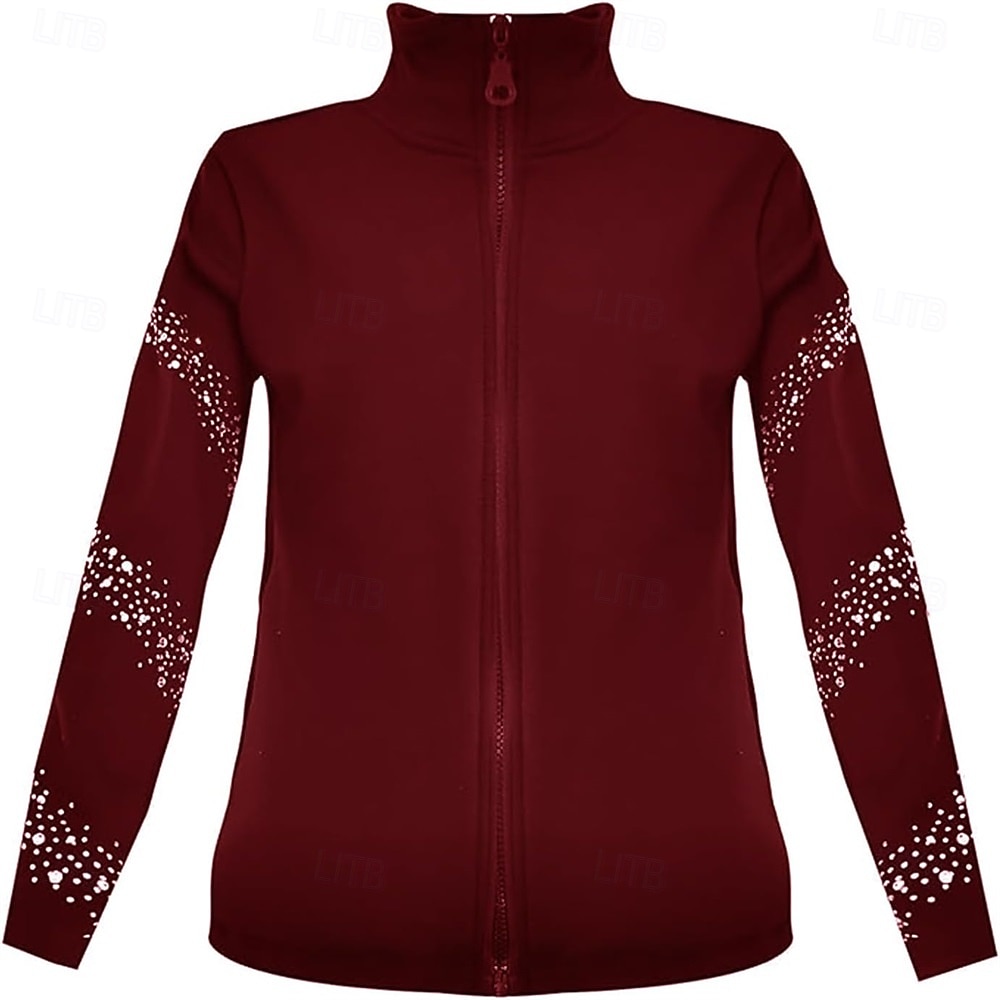 2026年 フィギュアスケート フリース ジャケット レディース ガールズ アイススケート ジャケット トップス ブラック ストレッチ トレーニング 競技 スケートウェア 保温 暖かい クリスタル/ラインストーン 長袖 アイススケート フィギュアスケート  コレクション – $89.99 –P10