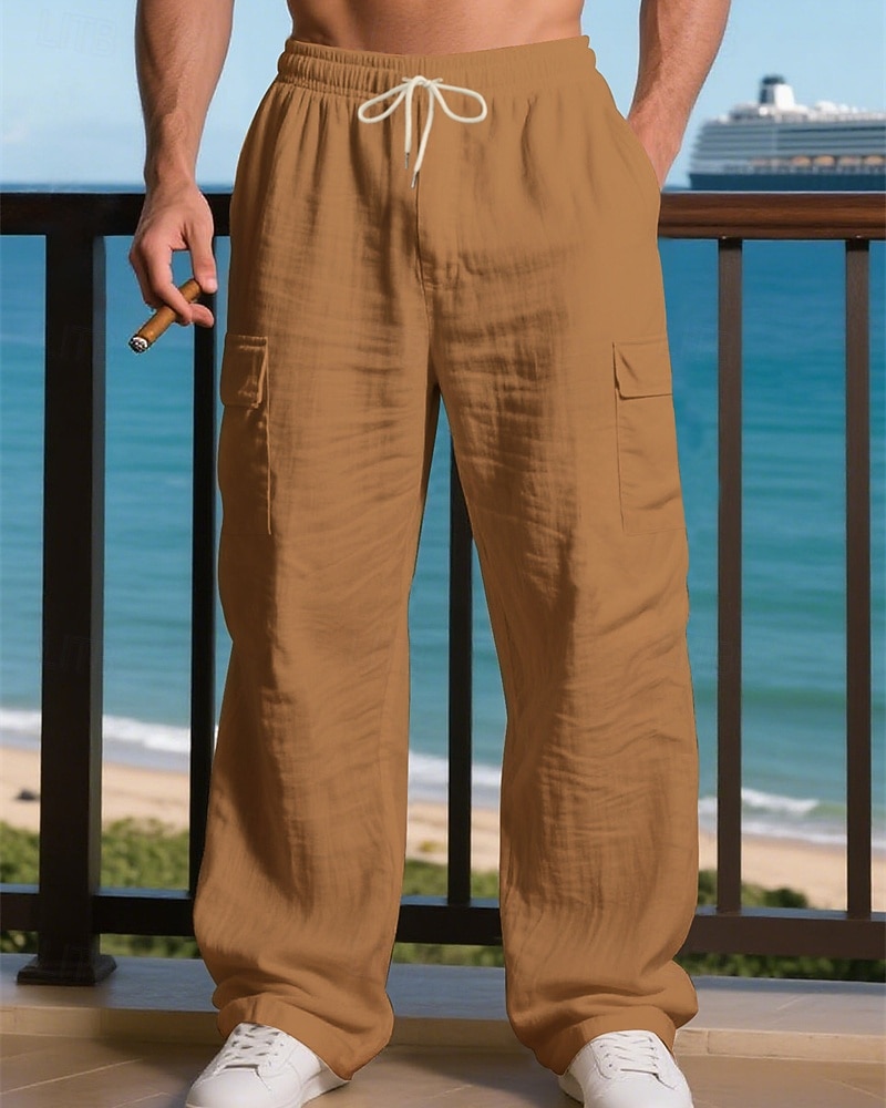 Miesten Pellavahousut Housut Kesähousut Roikkuvat housut Rantahousut Kurenauha Joustava vyötärö Yhtenäinen väri Mukavuus Hengittävä Päivittäin ulko- Hiekkaranta Loma Muoti Musta Valkoinen 2026 - $26.99 –P17