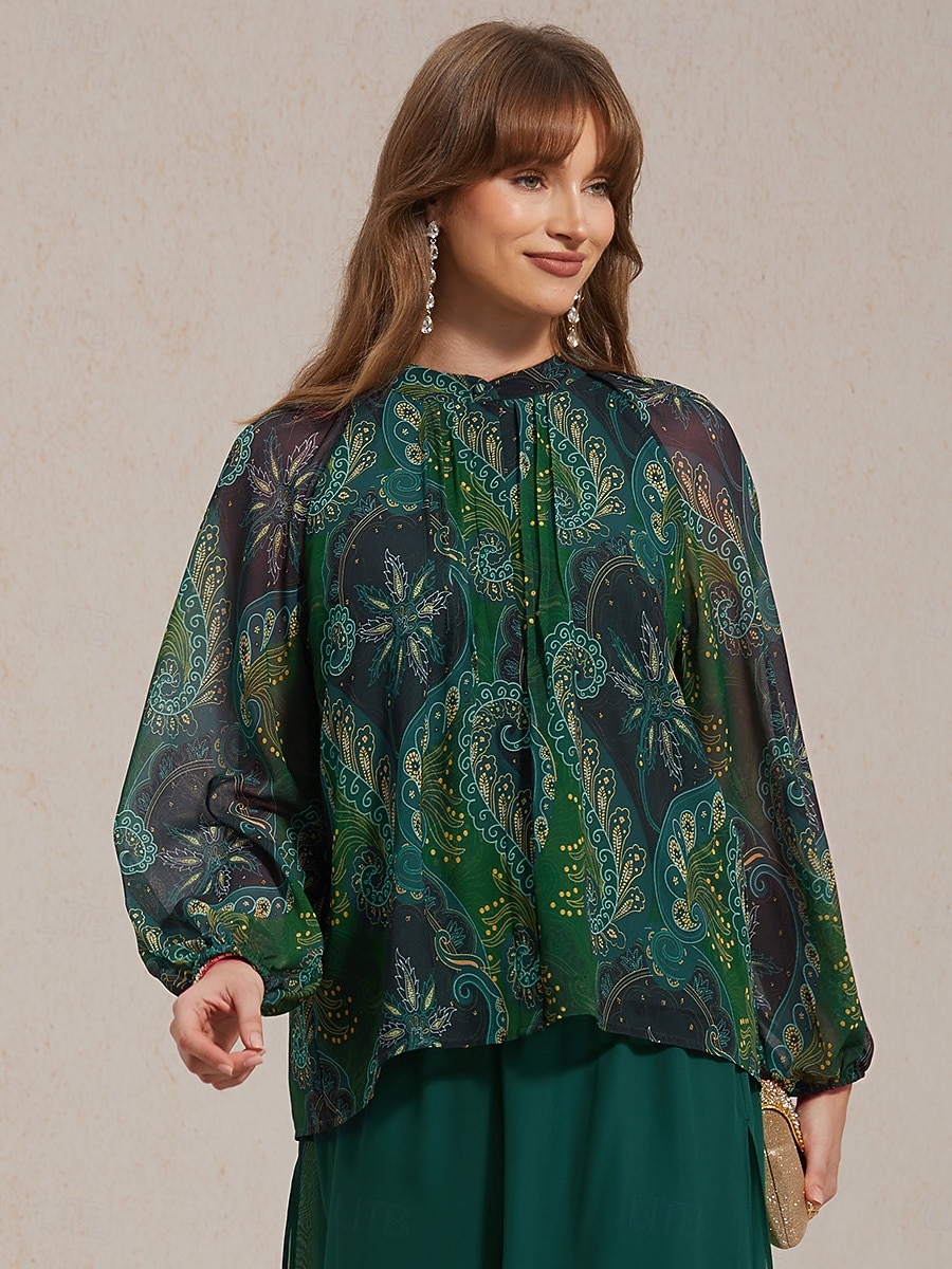 Femmes Chemise Chemisier Boutons Imprimé Graphique Paisley Ethnique Mode manche longue Manches Bouffantes Col en V Hauts Réguliers Occasionnel Travail Saint-Patrick Vert Printemps & Automne de 2026 ? $17.99 –P1
