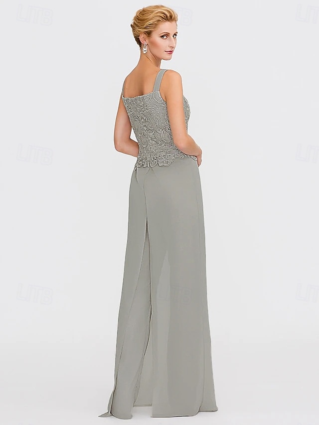 Linha A Traje de 3 peças Terno-calça Longo Vestido Para Mãe dos Noivos Sem Manga Manga Longa Com Alças Finas Elegante Formal Convidado do casamento Chiffon Renda de Cordão Embrulho incluido com Renda de 2026 por $160.99 –P4