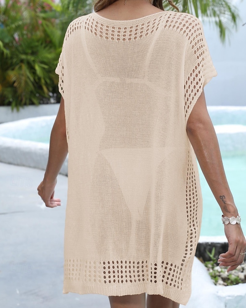 Damen Badeanzug Überwurf Badeanzugkleid Bademode Ausschnitt Urlaub Strandbekleidung Einfarbig V Ausschnitt Kurze Ärmel Badeanzüge 2026 - $28.99 –P4