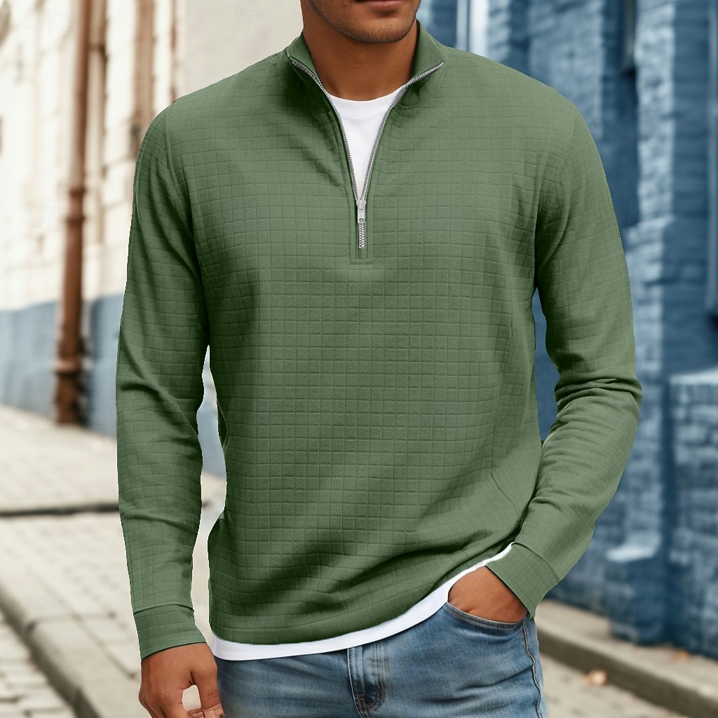 Herre Vaffel T-skjorte T skjorte Kvart glidelås-t-skjorte Langermet Høy krage Høst Vinter Vår & Vinter Helfarge Med Tekstur Strikketøy Daglig Fritid Ta igjen glidelåsen Varm Avslappet Daglig utendørs 2026 - $22.99 –P1