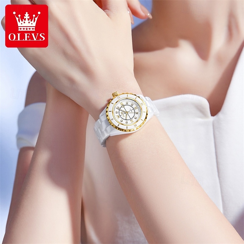 2026年 新しいOlevsの母の日ギフトは、ルミナス針とデジタル表示のホワイトセラミック 韓国版学生用クオーツ時計カジュアル防水腕時計のファッショナブルで高級な時計です  コレクション – $61.99 –P11