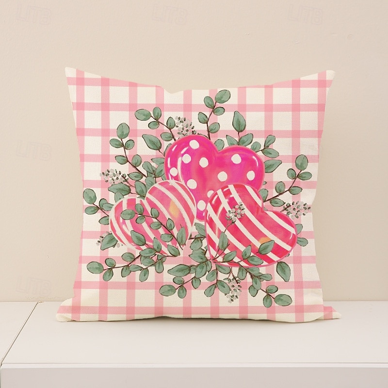 Valentine's Day Set Pillow Linen Plaid Print Heart Design Waist Cushion Decorative Throw Pillow Sofa Cover for Living Room Home Decor Bedside Cushion 2026 - $8.99 –P12