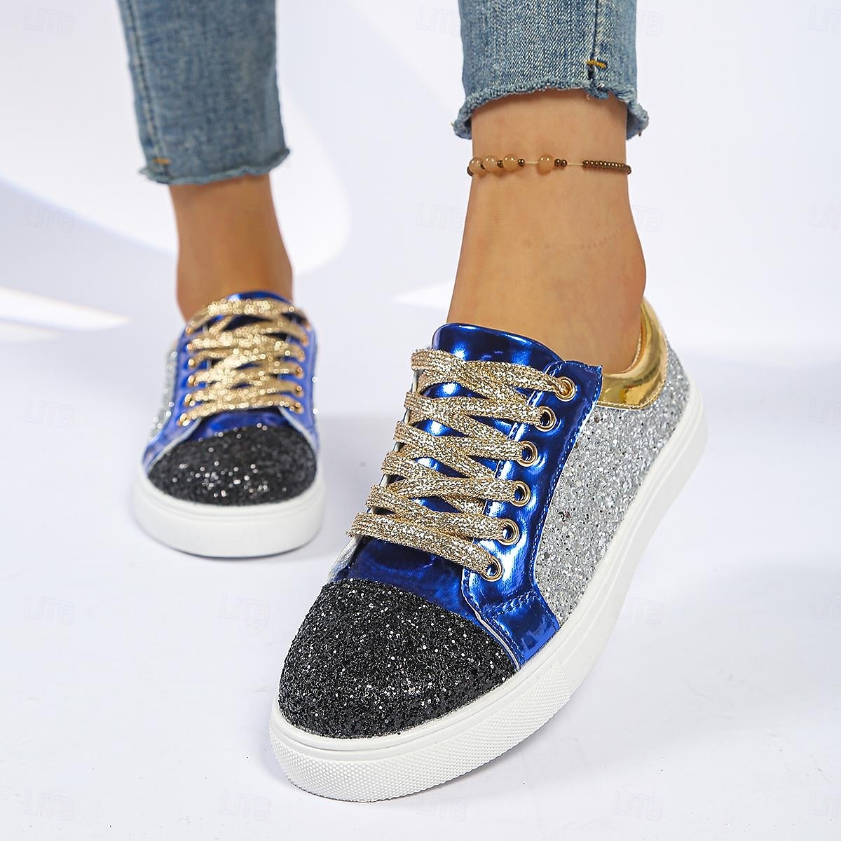 Pentru femei Casual Toc Drept Vârf rotund Casual Imitație Piele Dantelat Argintiu Roșu+albastru 2026 - $34.99 –P9