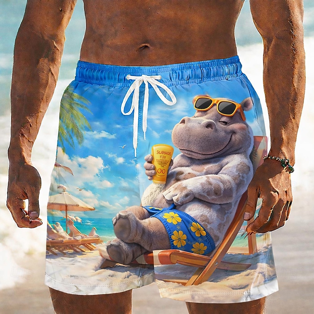 Per uomo Cartoni animati Giraffa Ippopotamo Costumi da bagno Pantaloncini da mare Pantaloncini da Surf Misura del girovita medio Divertente Camicia hawaiana Vacanza al Mare Tasche Laterali fodera in del 2026 a $20.99 –P1