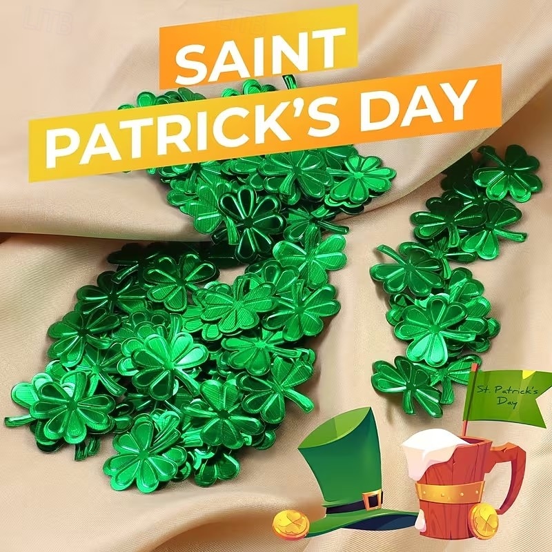 2026年 150個 聖パトリックの日のシャムロック紙吹雪デコレーション、グリーンメタリックホイルシャムロックテーブル紙吹雪グリッターラッキークローバーシャムロックスパンコール、聖パトリックの日のパーティーホームデコレーション用、100g  コレクション – $9.99 –P7