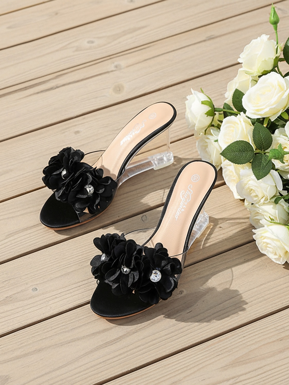 Women's Floral Clear Heel Slide Sandals, Transparent Low Heel Mules for Bridesmaids, Elegant Garden Wedding & Outdoor Ceremony Shoes 2026 - $46.99 –P6