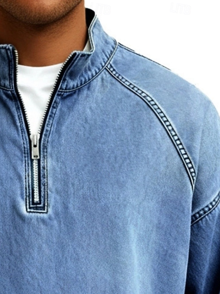 Per uomo Camicia 100% cotone lavaggio acido Maglietta Manica Lunga Collo alla coreana Autunno & Inverno Primavera Autunno Semplice Vintage Streetwear Casual Con zip Tinto in capo Sbiadito Casuale del 2026 a $33.99 –P2