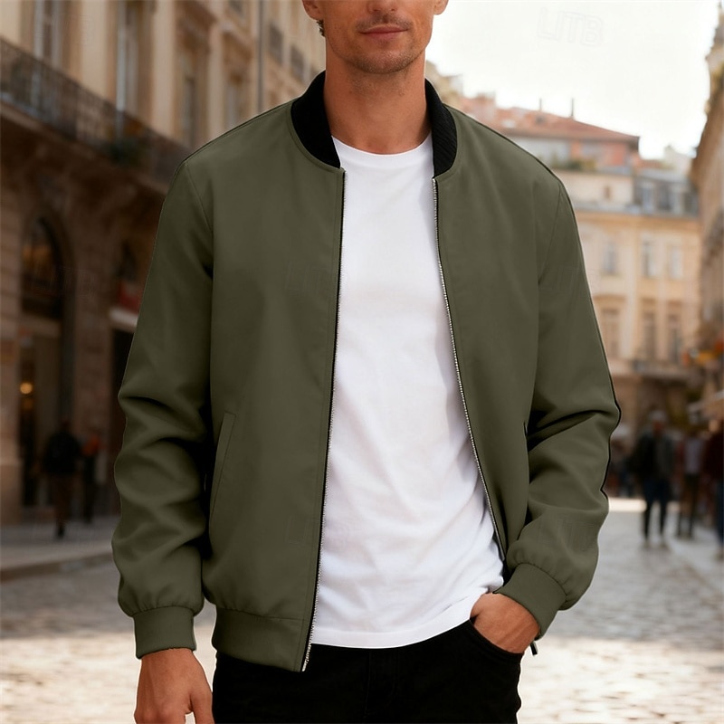 Per uomo Giacca Leggera Giubbotto bomber Giacca Casual Casuale Quotidiano Leggero Tasca Primavera Autunno Semplice Streetwear Elegante Colletto Mao Regolare Blu Nero Giallo Rosso Blu marino Giacca del 2026 a $30.99 –P17