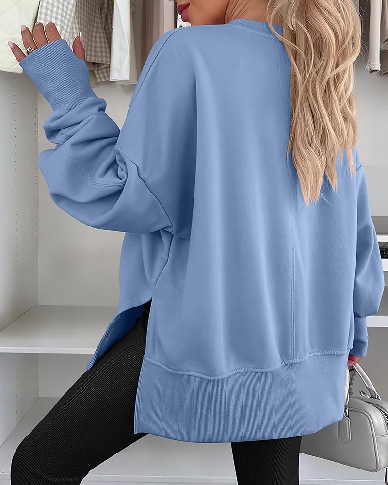 Femmes Sweatshirt Pull Patchwork Uni Occasionnel manche longue Col rond Hauts Réguliers Tenue Quotidienne Fête Sortir Bleu Noir Blanche Vert Grise Printemps Automne Hiver de 2026 ? $36.99 –P2