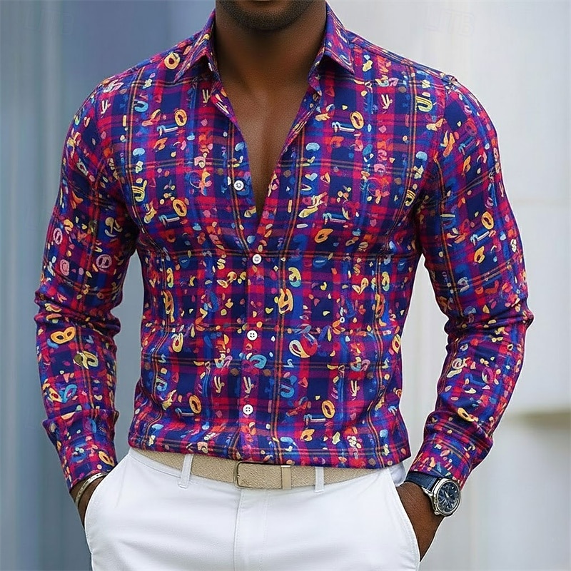 herrskjorta med mardi gras-motiv – färgglad festivalfeststil 2026 - $29.99 –P3