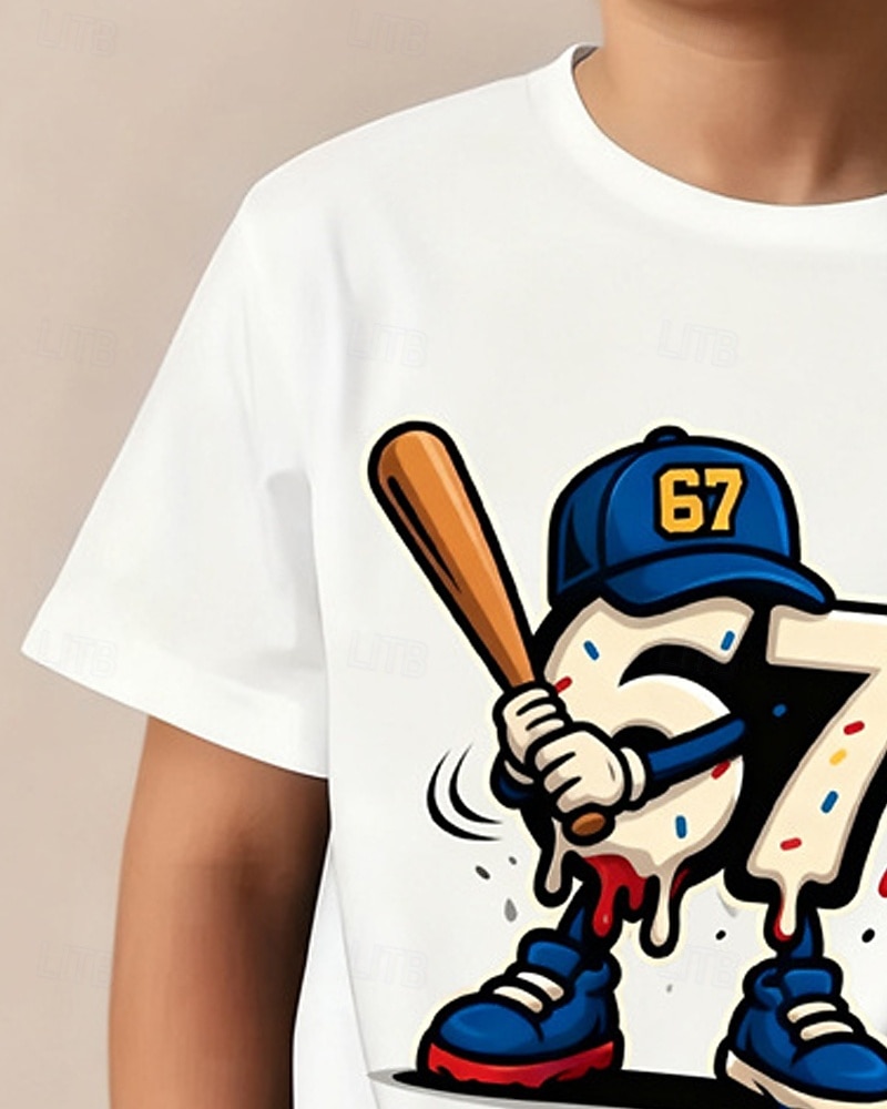 Katoen Kinderen Jongens Zwart Wit Grafisch Grappige Slang 67 T-shirt Blouse Strakke ronde hals Korte mouw Buiten Dagelijks gebruik Modieus Streetwear Ontwerper Opdrukken Zomer 2026 - $14.99 –P5