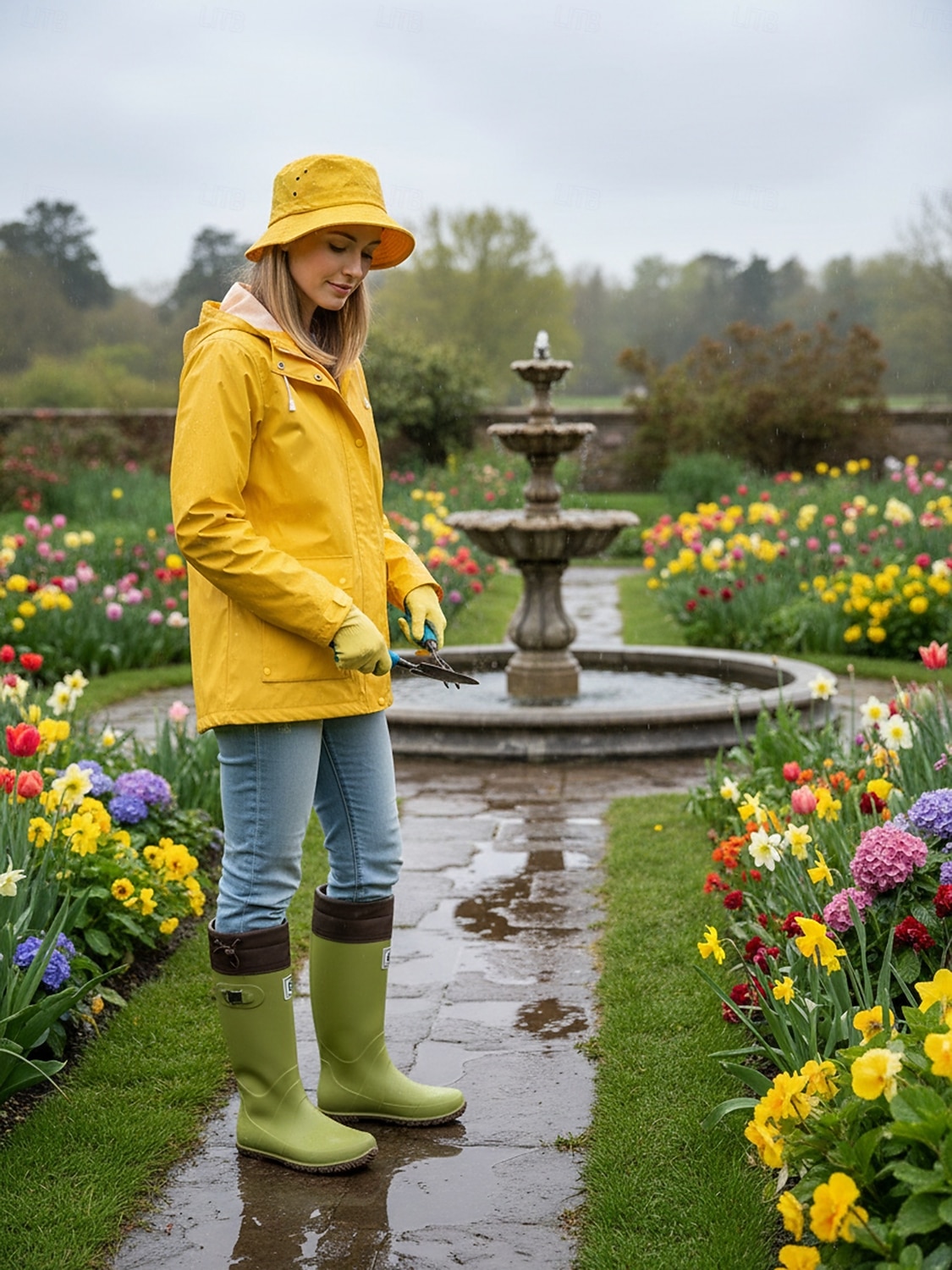 Women's Foldable Green Rain Boots - Waterproof, Adjustable Cuff Garden Boots with Non-Slip Sole | Practical Casual Style for Gardening, Yard Work, Outdoor Errands & Rainy-Day Walks 2026 - $42.99 –P7