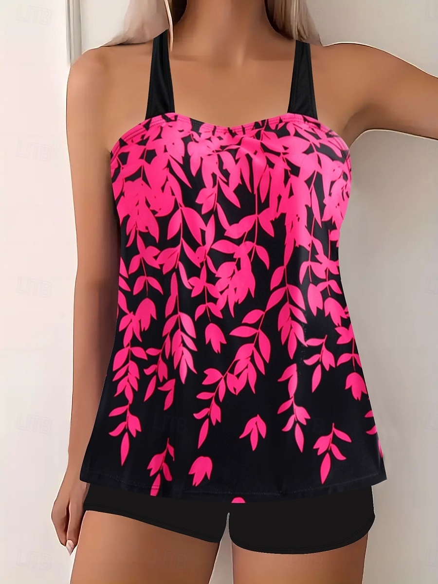 Maillot de bain Tankini femme 2 pièces Shorts Contrôle du ventre Taille haute Slim Dos nu Vacances Plage Vêtements Feuilles V Cou Sans Manches de 2026 ? $19.99 –P5