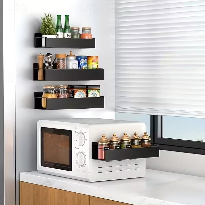 2 магнитных органайзера для холодильника с 4 съемными крючками, магнитная полка для хранения без сверления, боковая полка для хранения на холодильнике, компактные аксессуары для кухни и ванной, 2026 - $22.99 –P3