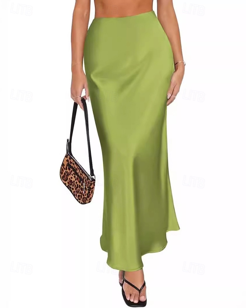 Mujer Elegante Moda Maxi Alta cintura Faldas Plano Frunce Rígido Diario Calle Negro Champaña Verde Ejército Verde Trébol Verano 2026 - $21.99 –P10