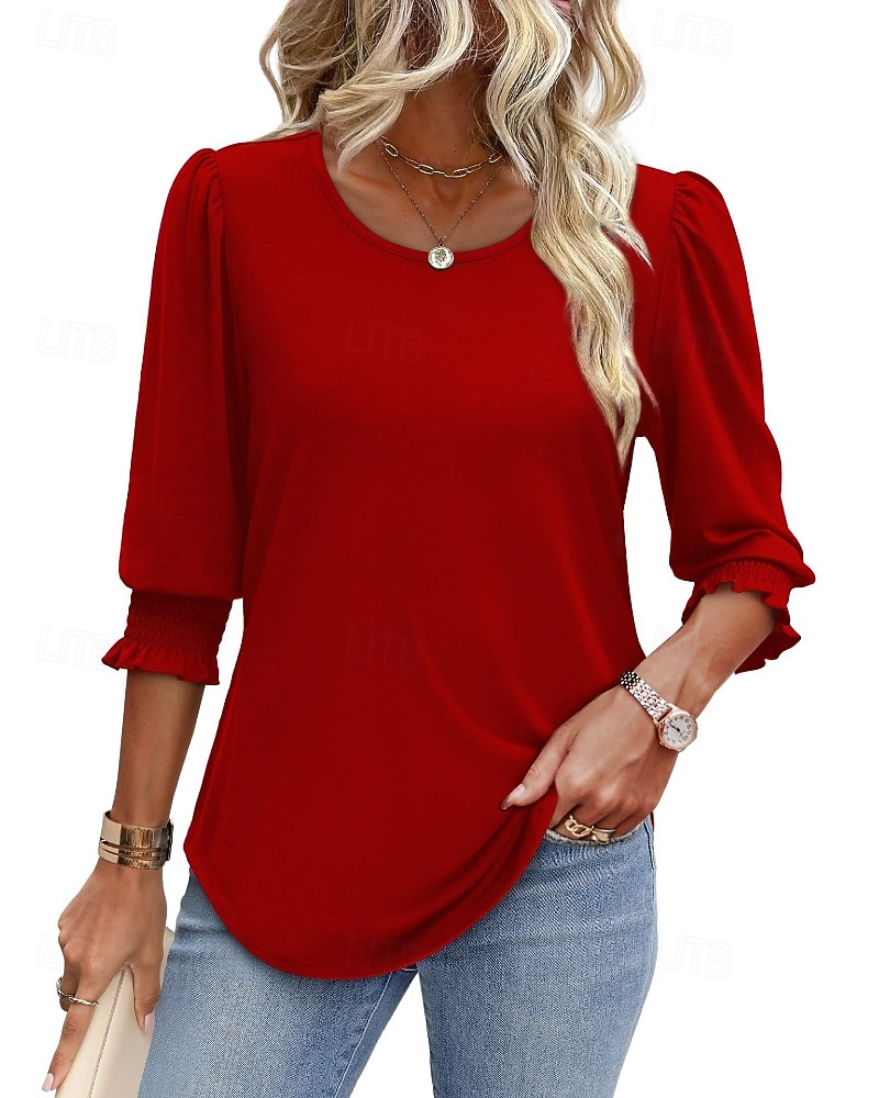 Per donna Maglietta Semplice Casual Manica 3/4 Girocollo Top Regolari Quotidiano Uscire Weekend Blu Nero Bianco Rosso Primavera Autunno del 2026 a $25.99 –P2