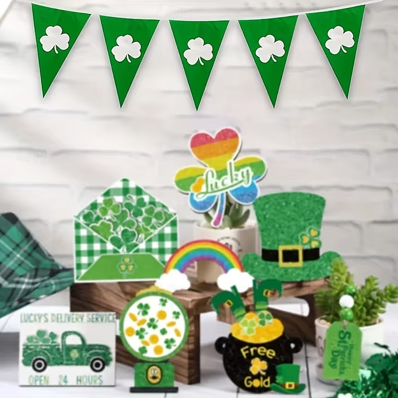 20 Green Shamrock Flag Banners - St Patrick's Day Decorations Double-Sided Hanging Flags Featuring White Shamrock Design PE Material Suitable for Gardens Parties and Festival Celebrations 2026 - $12.49 –P4