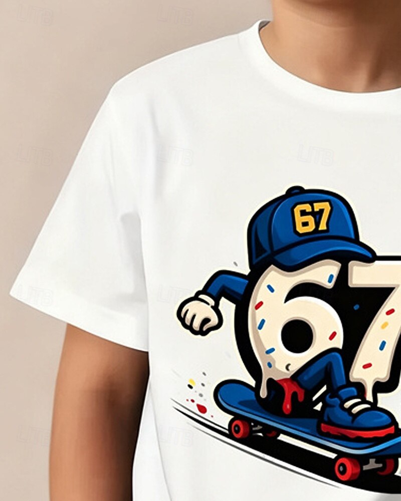 Baumwolle Kinder Jungen Schwarz Weiß Grafik Lustiger Slang 67 T-Shirt Bluse Rundhalsausschnitt Kurzarm Outdoor Alltagskleidung Mode Streetwear Designer Drucken Sommer 2026 - $14.99 –P5