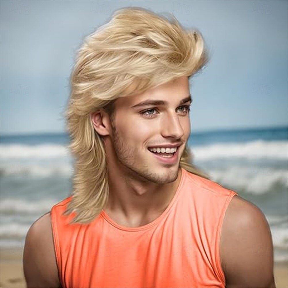 Peruci blond cenușiu pentru bărbați, costum, peruci amuzante din anii '80, perucă sintetică rezistentă la căldură, pentru cosplay de petrecere elegantă din anii '70 2026 - $29.99 –P2