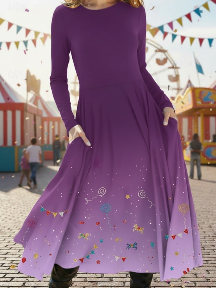 Damen Midikleid Freizeitkleid Schwingkleid Elegant Mode Täglich Outdoor Wochenende Normale Passform Blumen Grafik Langarm Rundhalsausschnitt Blau Gelb Purpur Grün Frühling Herbst Winter 2026 - $37.99 –P4