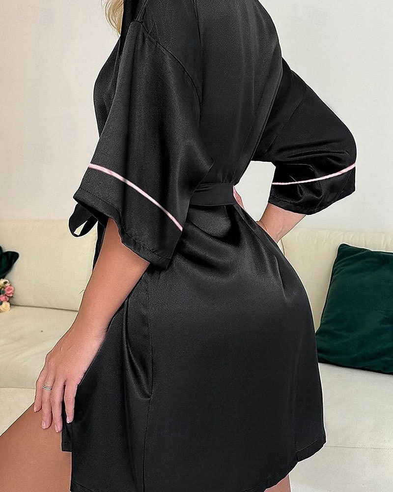 Dames Loungewear Gewaad Modieus Casual Zacht Heldere kleur Lapwerk Jurken Huis Vakantie Halve mouw V-hals Zwart Blozend Roze Zomer Lente Herfst Ruim Passend 2026 - $17.49 –P2