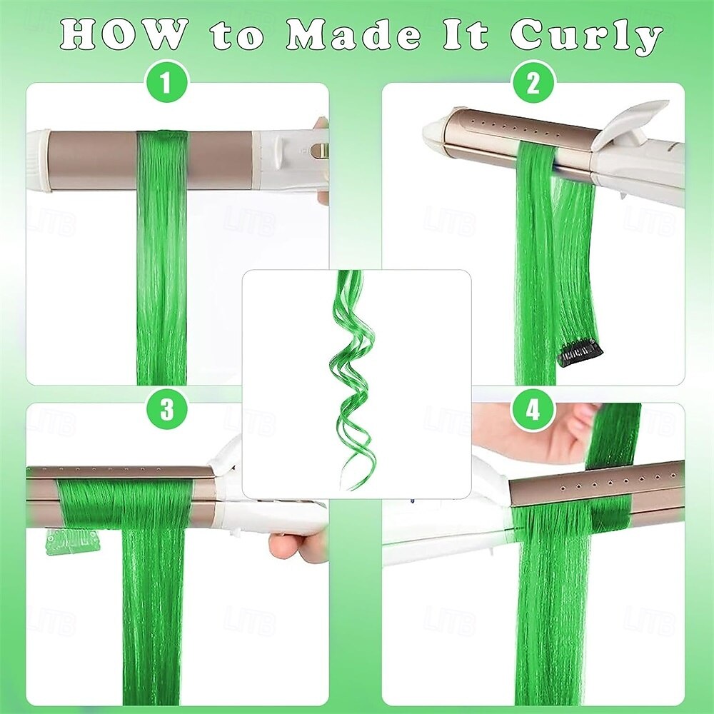 Green Wigs 12 PCS Green Hair Extensions Clip in 22 Inch Colored Hair Accessories Party Highlights Long Straight Synthetic Hairpieces for Women Girls 2026 - $14.49 –P2